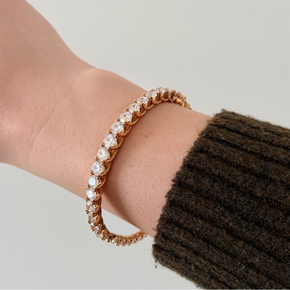 Cubic Zirconia Gold Plated Bangle Bracelet - Picture 5 of 5
